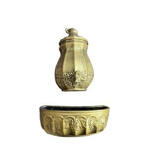 Vintage California USA Grapes Wall Pocket Planter Ceramic Fountain Gold Pottery